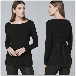 WHBM Black Lace Tie Back Sweater
